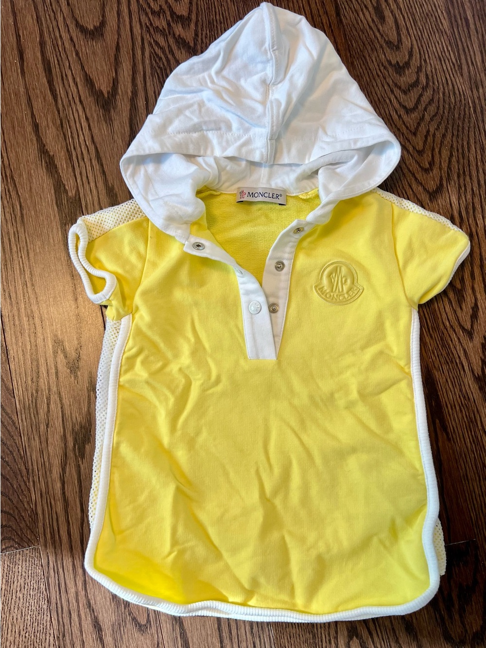 Moncler Yellow and White Hooded Polo Top for Kids